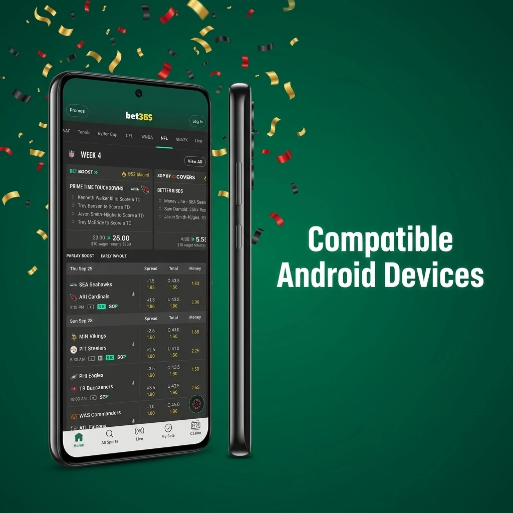 Compatible Android devices for Bet365 app including Samsung, Xiaomi, OnePlus, Realme, and Google Pixel models
