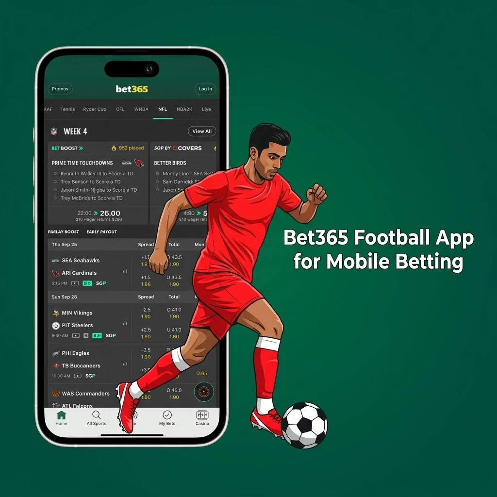 Bet365 football mobile app interface showing live scores, match odds, and betting markets on Android and iOS devices