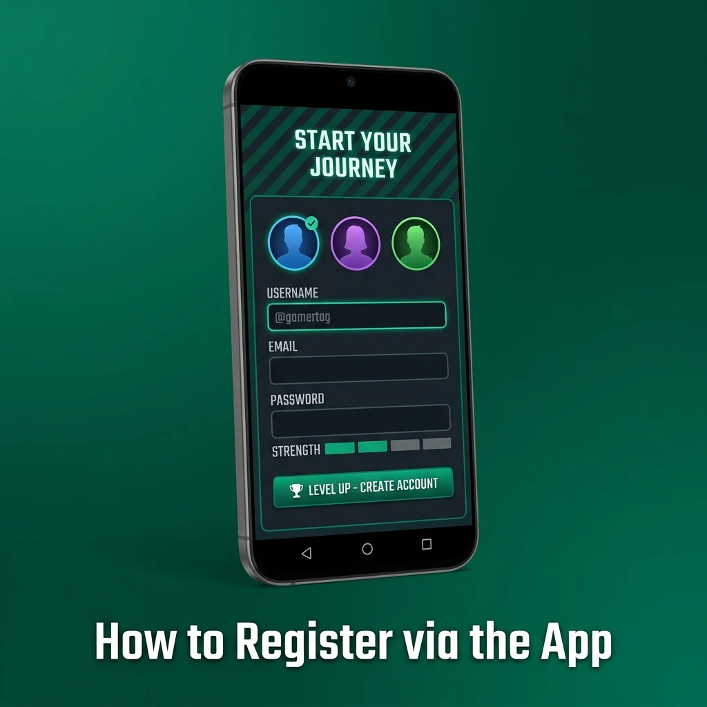 Mobile app registration screen showing step-by-step account signup process with INR currency selection and personal details form