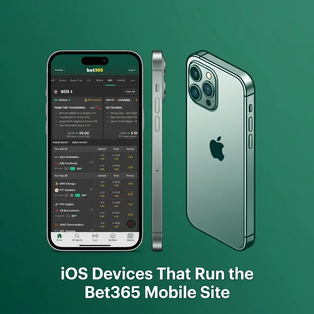Apple iOS devices compatible with Bet365 mobile site including iPhone 15, 14, 13, 12, 11, iPad Pro, iPad Air, iPod Touch