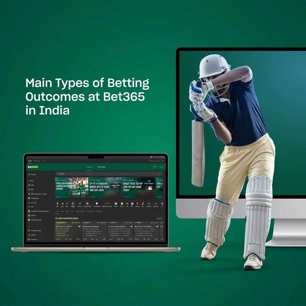 Bet365 India betting outcome types including 1X2, Double Chance, Over Under, Handicap, and BTTS markets