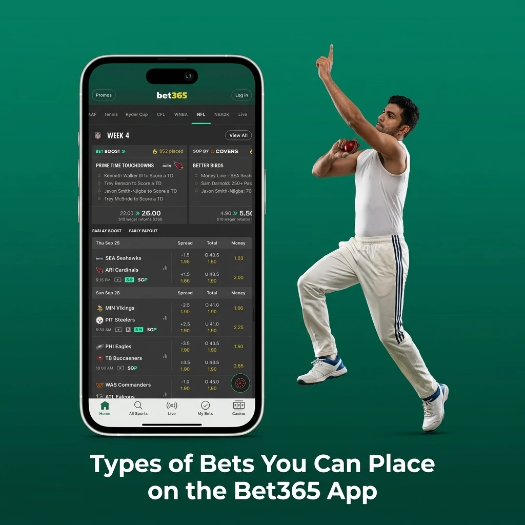 Bet365 app bet types including single, accumulator, double, treble, and system bets for iOS users