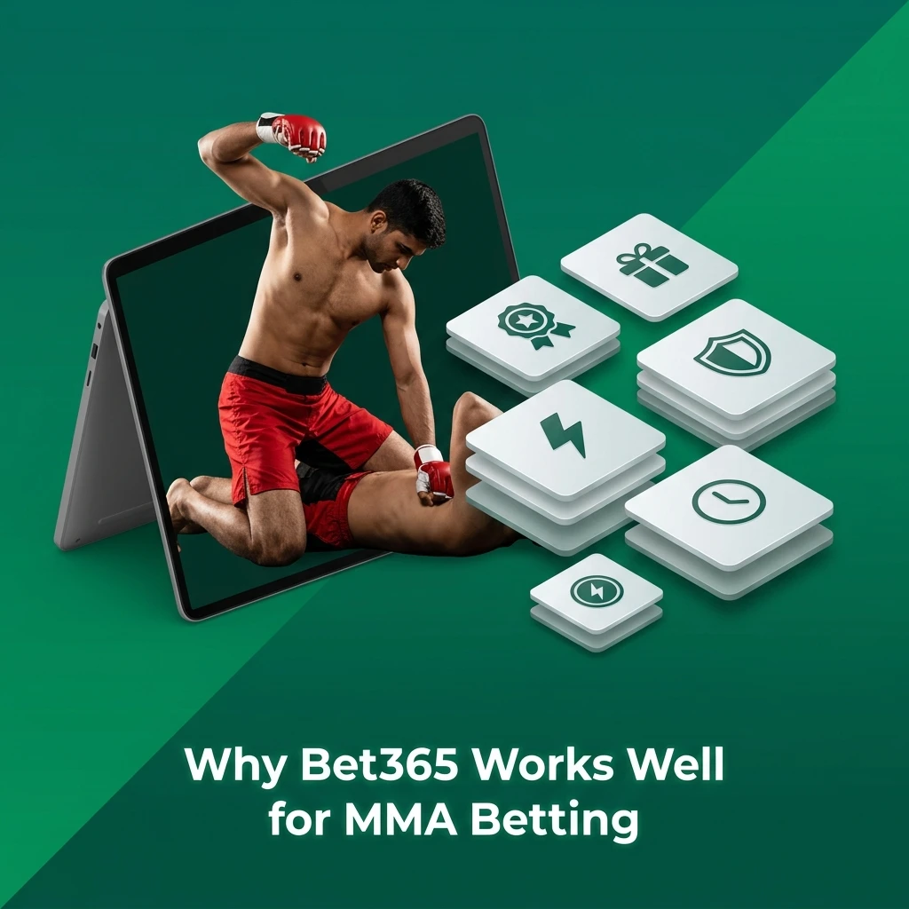 Bet365 MMA betting features including live odds, cash out, streaming, and INR support for Indian users